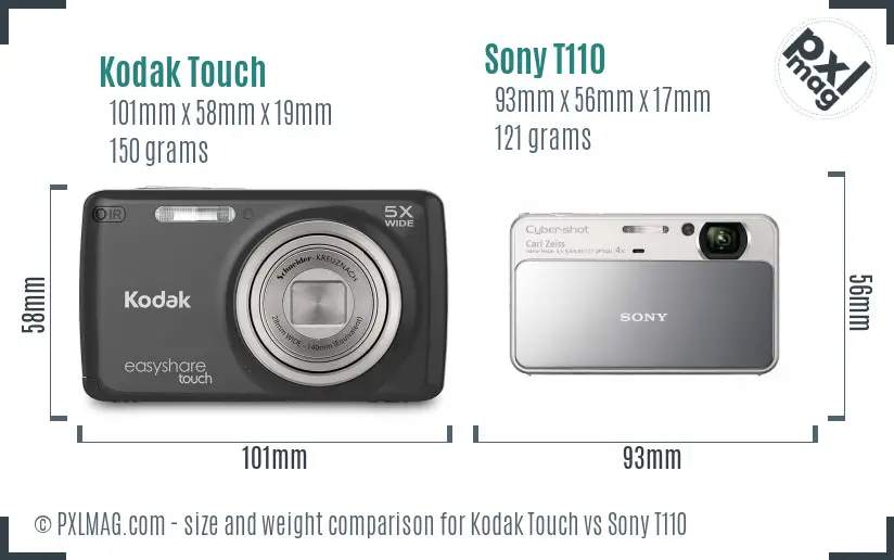 Kodak Touch vs Sony T110 size comparison