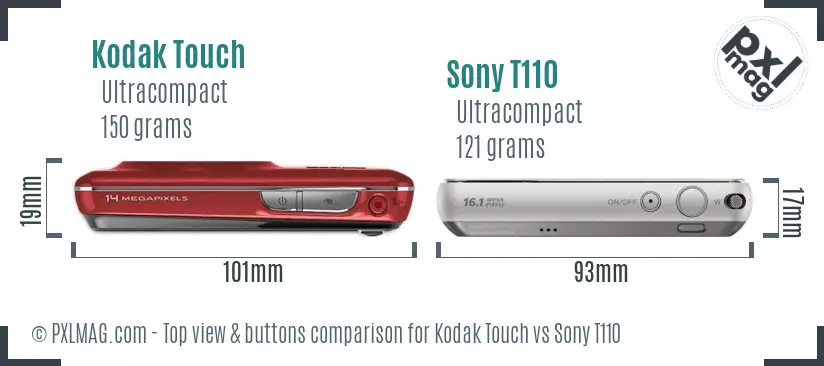 Kodak Touch vs Sony T110 top view buttons comparison