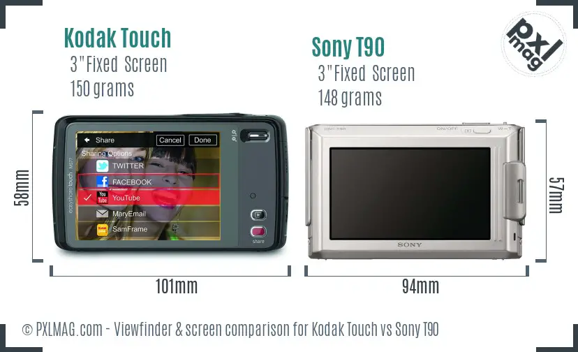 Kodak Touch vs Sony T90 Screen and Viewfinder comparison