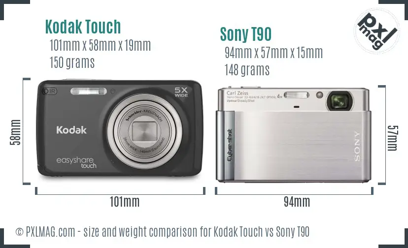 Kodak Touch vs Sony T90 size comparison