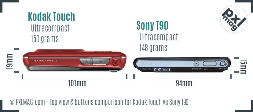 Kodak Touch vs Sony T90 top view buttons comparison