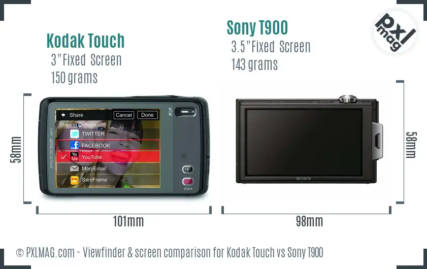 Kodak Touch vs Sony T900 Screen and Viewfinder comparison