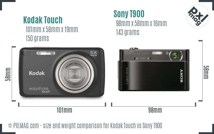 Kodak Touch vs Sony T900 size comparison