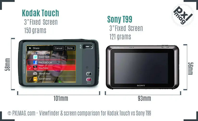 Kodak Touch vs Sony T99 Screen and Viewfinder comparison