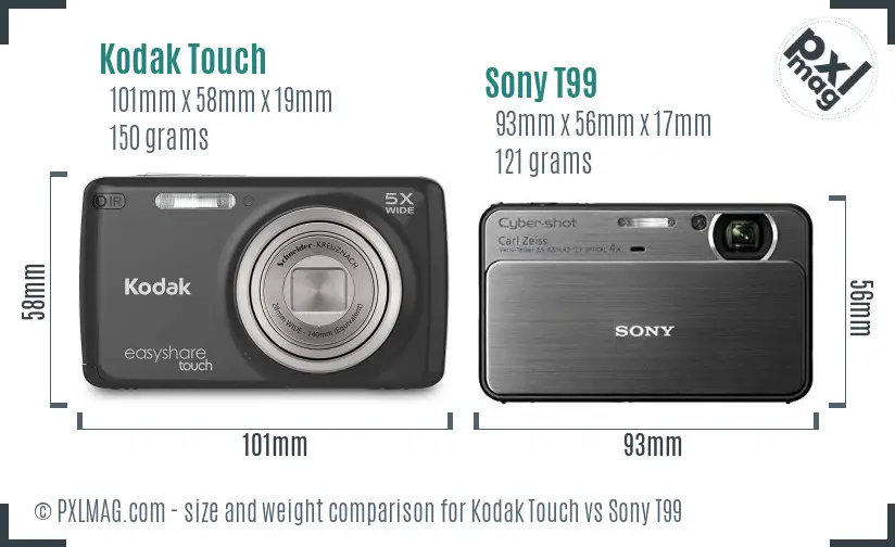 Kodak Touch vs Sony T99 size comparison