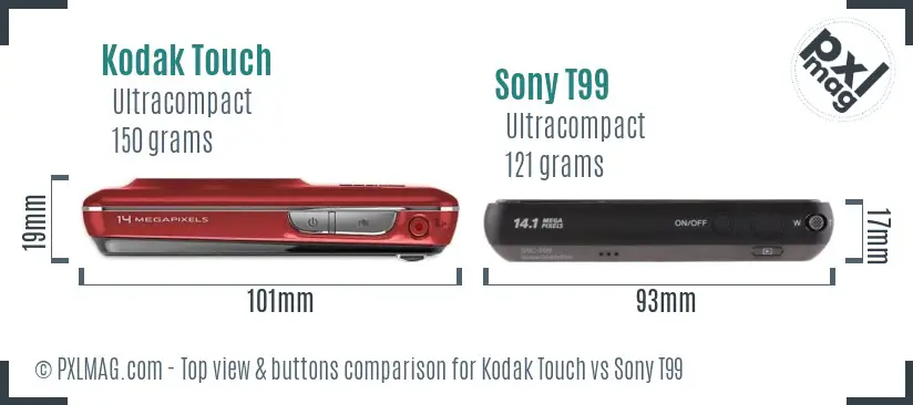 Kodak Touch vs Sony T99 top view buttons comparison