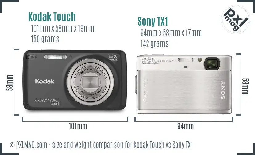 Kodak Touch vs Sony TX1 size comparison