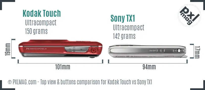 Kodak Touch vs Sony TX1 top view buttons comparison