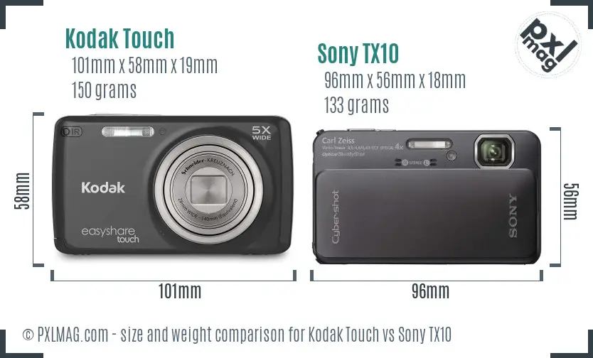 Kodak Touch vs Sony TX10 size comparison