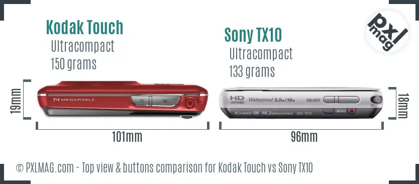 Kodak Touch vs Sony TX10 top view buttons comparison