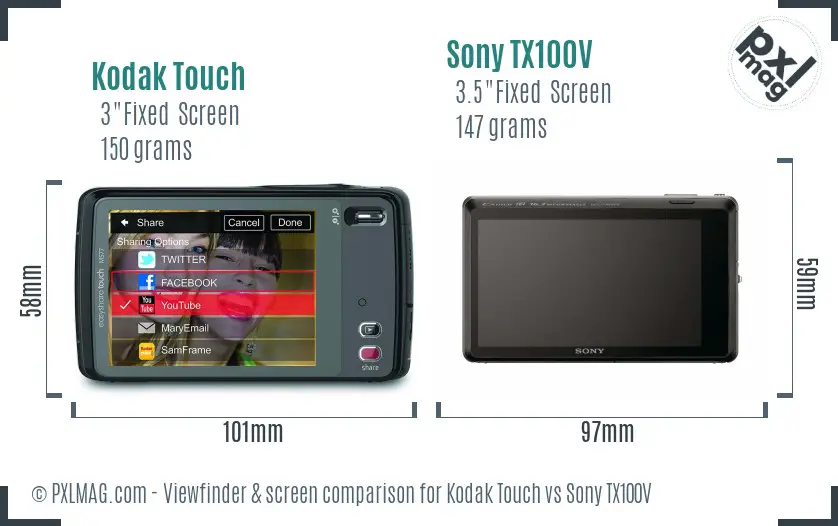 Kodak Touch vs Sony TX100V Screen and Viewfinder comparison