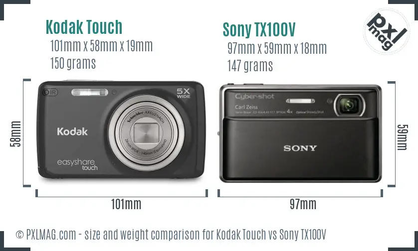 Kodak Touch vs Sony TX100V size comparison