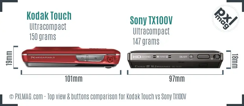 Kodak Touch vs Sony TX100V top view buttons comparison