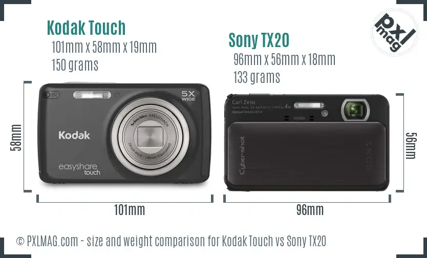 Kodak Touch vs Sony TX20 size comparison