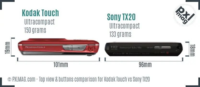 Kodak Touch vs Sony TX20 top view buttons comparison