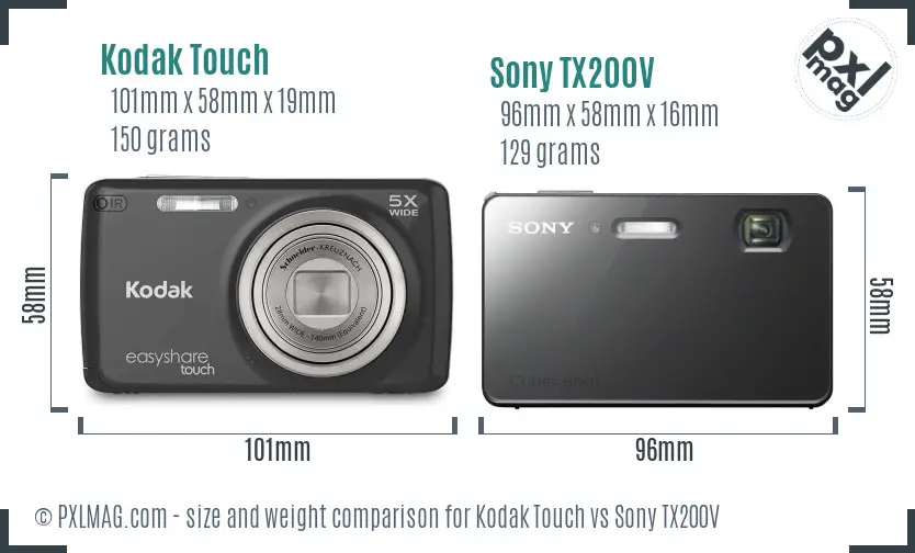 Kodak Touch vs Sony TX200V size comparison
