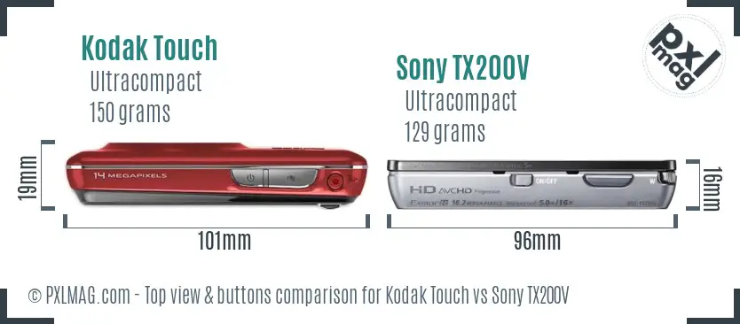 Kodak Touch vs Sony TX200V top view buttons comparison