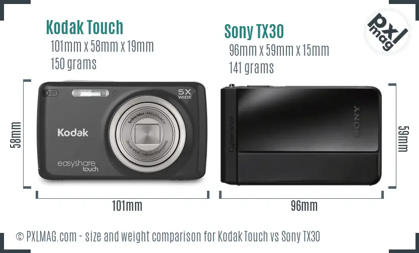 Kodak Touch vs Sony TX30 size comparison
