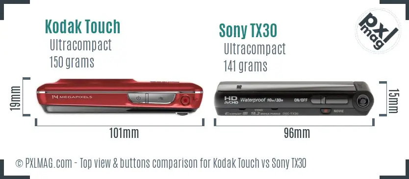 Kodak Touch vs Sony TX30 top view buttons comparison