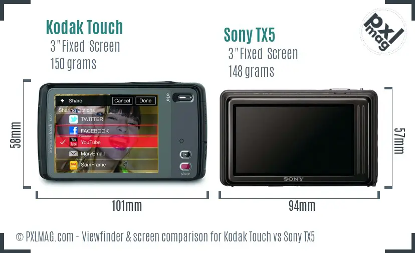 Kodak Touch vs Sony TX5 Screen and Viewfinder comparison Kodak Touch vs Sony TX5 Screen and Viewfinder comparison