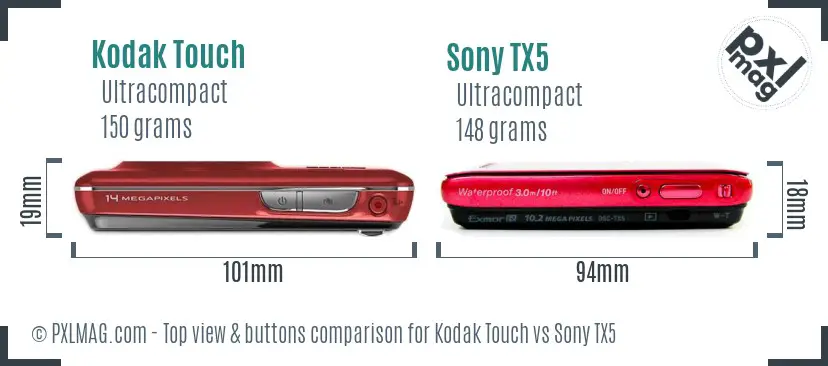Kodak Touch vs Sony TX5 top view buttons comparison Kodak Touch vs Sony TX5 top view buttons comparison