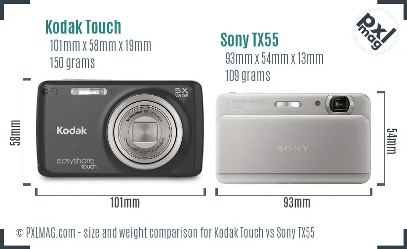 Kodak Touch vs Sony TX55 size comparison