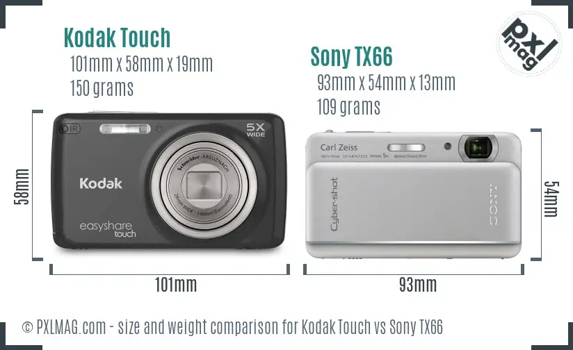Kodak Touch vs Sony TX66 size comparison