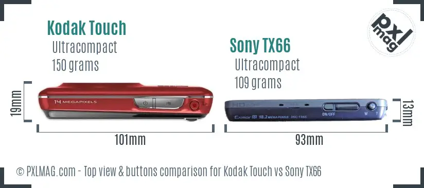 Kodak Touch vs Sony TX66 top view buttons comparison