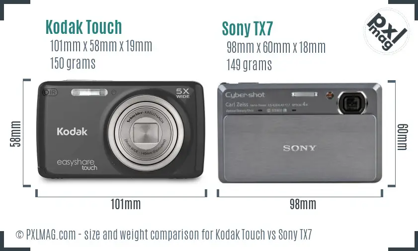 Kodak Touch vs Sony TX7 size comparison