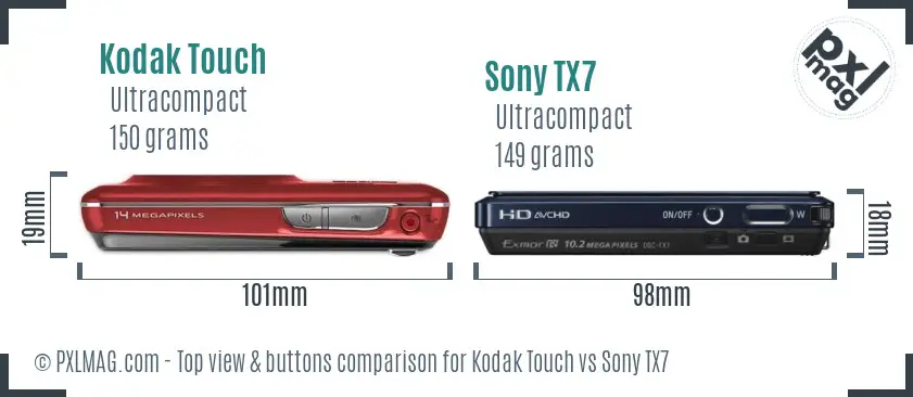 Kodak Touch vs Sony TX7 top view buttons comparison