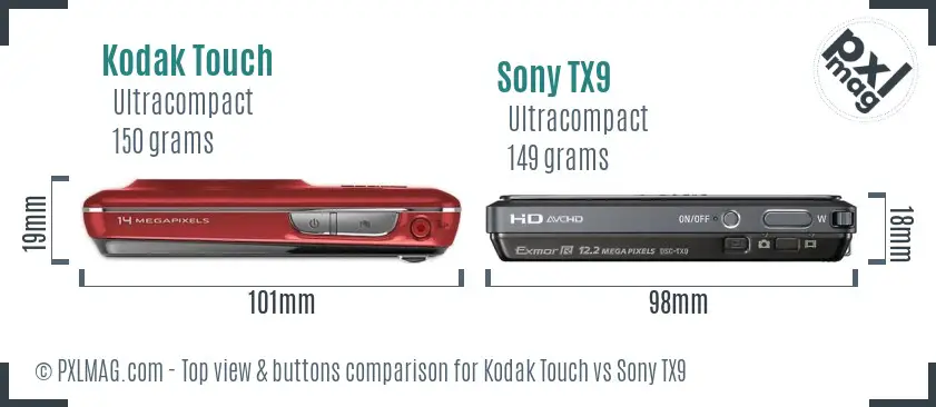 Kodak Touch vs Sony TX9 top view buttons comparison