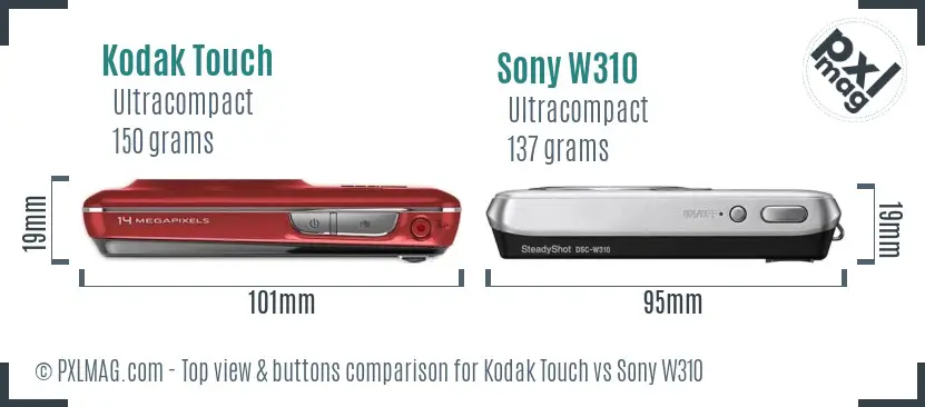 Kodak Touch vs Sony W310 top view buttons comparison Kodak Touch vs Sony W310 top view buttons comparison