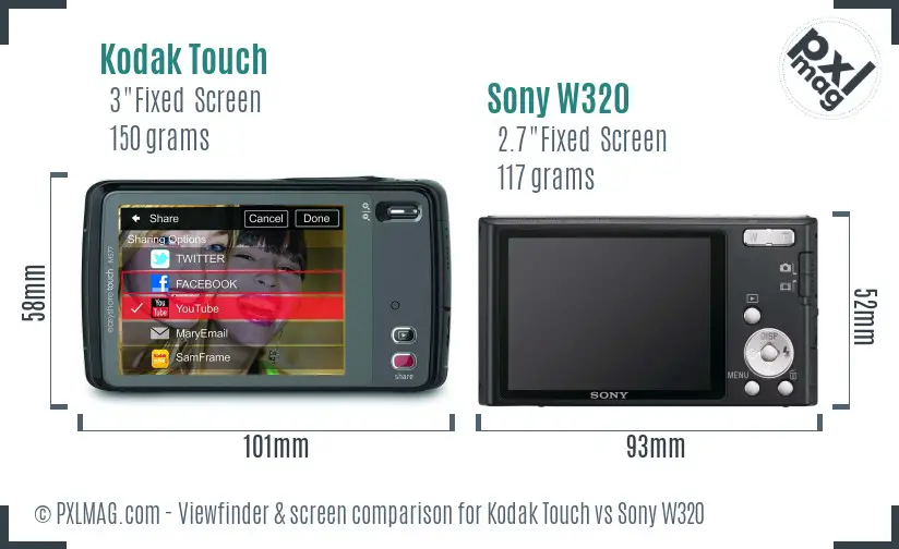 Kodak Touch vs Sony W320 Screen and Viewfinder comparison