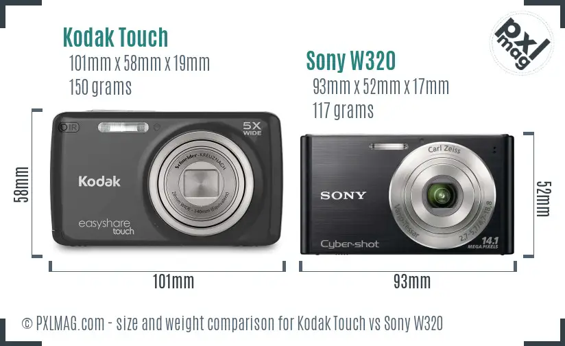 Kodak Touch vs Sony W320 size comparison