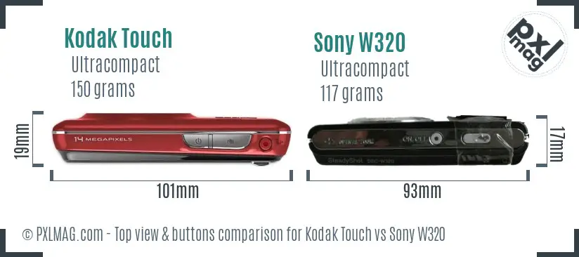 Kodak Touch vs Sony W320 top view buttons comparison