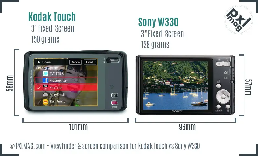 Kodak Touch vs Sony W330 Screen and Viewfinder comparison Kodak Touch vs Sony W330 Screen and Viewfinder comparison