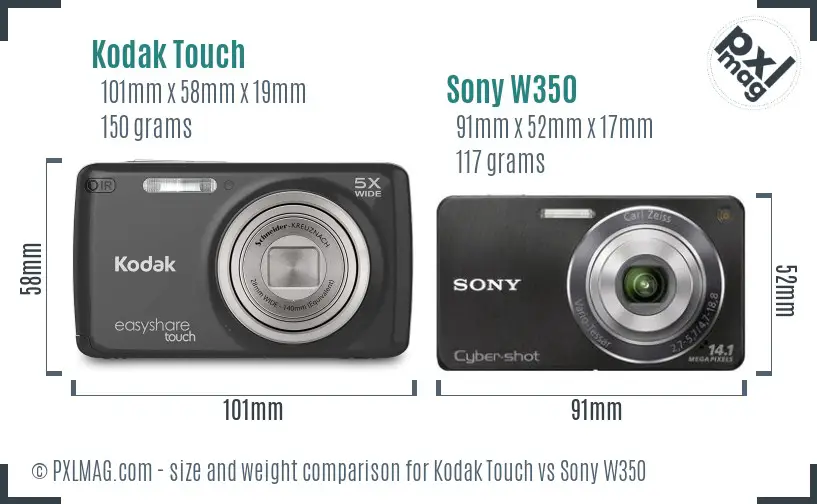 Kodak Touch vs Sony W350 size comparison