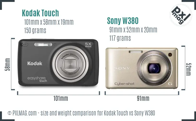 Kodak Touch vs Sony W380 size comparison