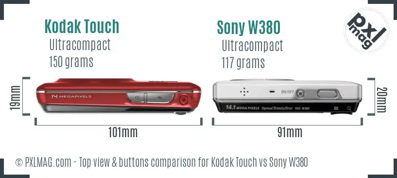 Kodak Touch vs Sony W380 top view buttons comparison