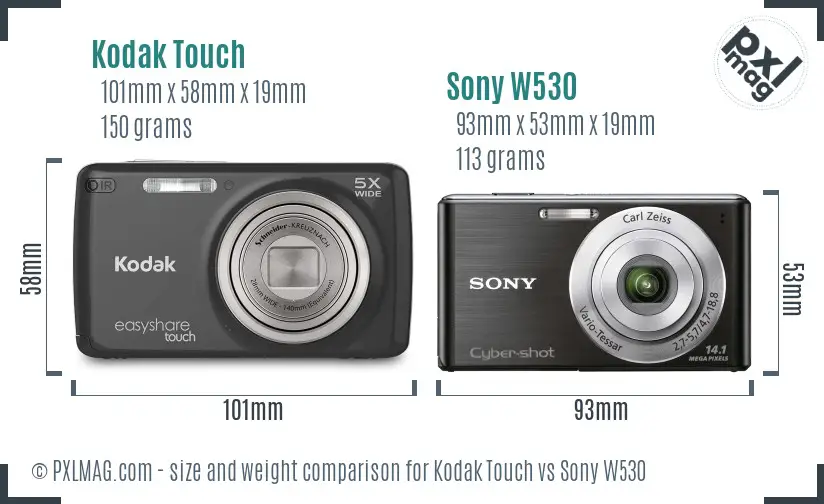 Kodak Touch vs Sony W530 size comparison