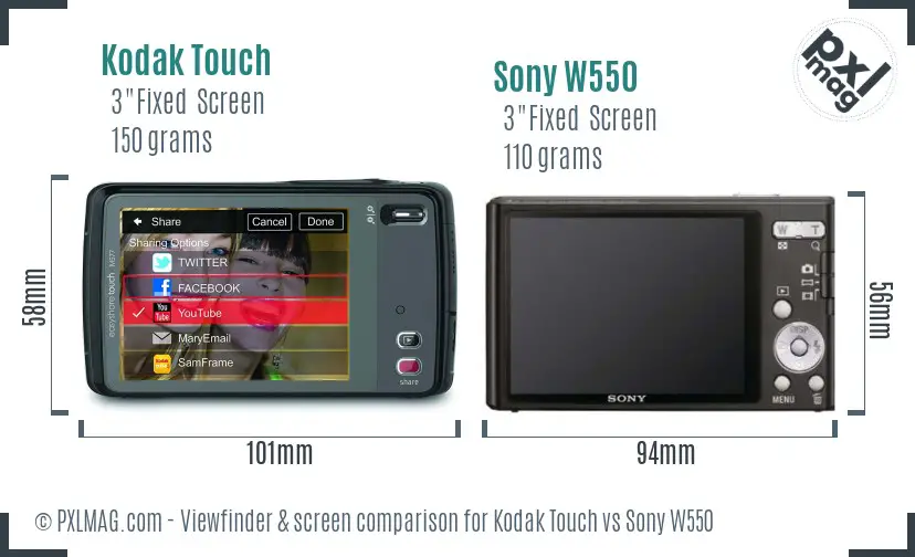 Kodak Touch vs Sony W550 Screen and Viewfinder comparison Kodak Touch vs Sony W550 Screen and Viewfinder comparison