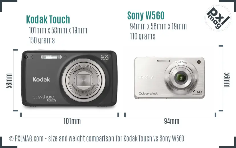 Kodak Touch vs Sony W560 size comparison