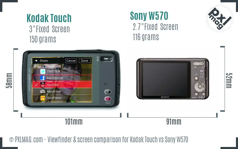 Kodak Touch vs Sony W570 Screen and Viewfinder comparison