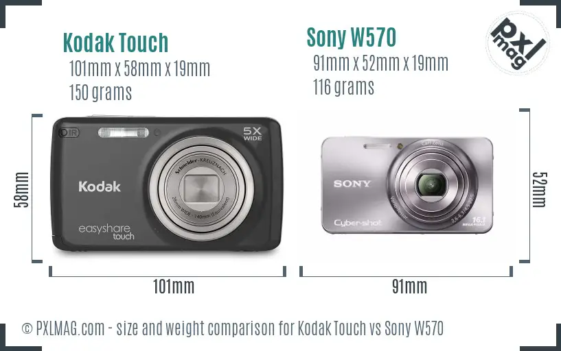Kodak Touch vs Sony W570 size comparison
