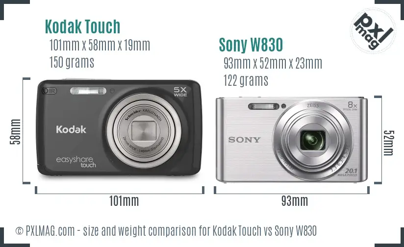 Kodak Touch vs Sony W830 size comparison