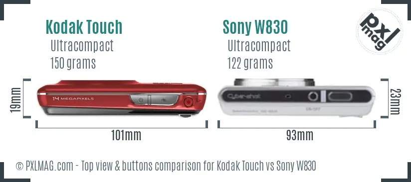 Kodak Touch vs Sony W830 top view buttons comparison