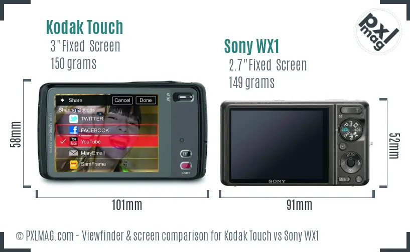 Kodak Touch vs Sony WX1 Screen and Viewfinder comparison