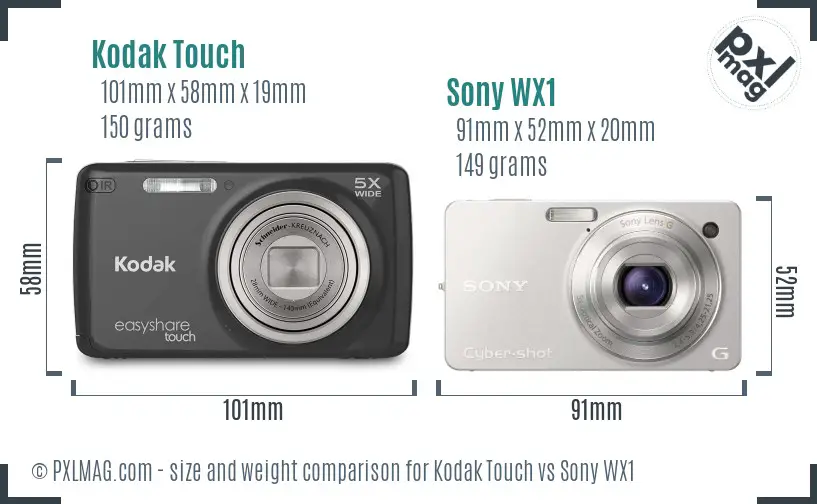 Kodak Touch vs Sony WX1 size comparison