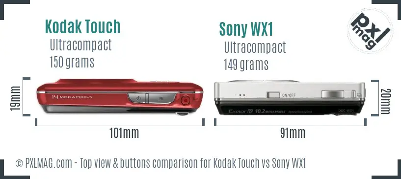 Kodak Touch vs Sony WX1 top view buttons comparison