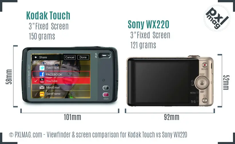 Kodak Touch vs Sony WX220 Screen and Viewfinder comparison
